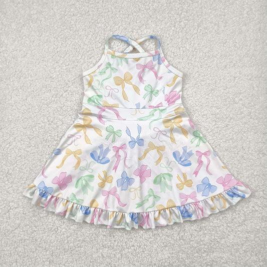 4.09 GSD2289 RTS NO MOQ Baby Girls Summer Dress Baby Girls Active Wear Colorful Bow Yoga Dress