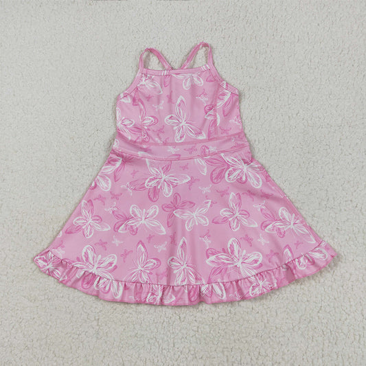 7.16 GSD2292 RTS NO MOQ  Baby Girls Summer Yoga Dress Baby Girls Pink Strap Butterfly Yoga Ruffle Knee Length Dresses