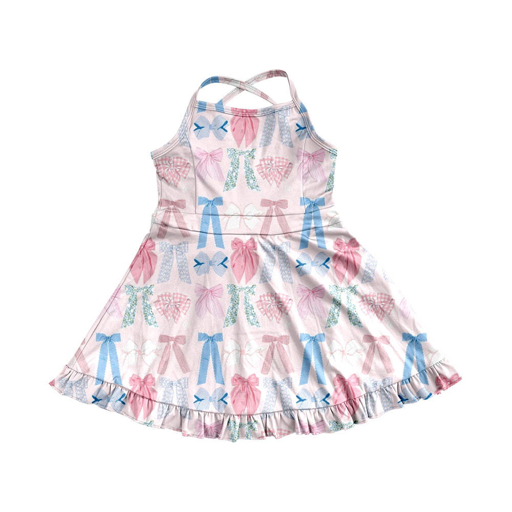 6.02   Pre order Girls Athletic Dress with Straps Colorful Bows Ruffle - Cute Sportswear for Kids