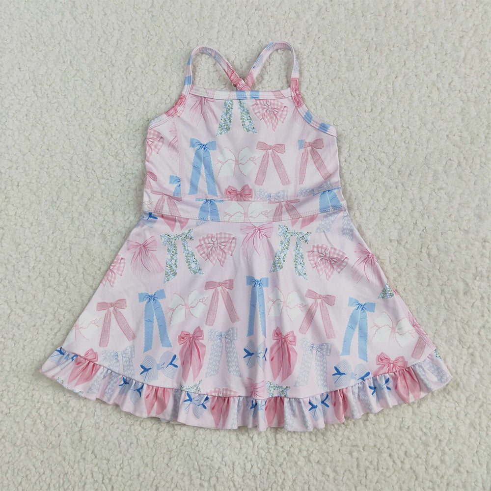 7.15  GSD2295RTS NO MOQ Baby Girls Summer Yoga Dress Baby Girls Active Wear Colorful Bow In Pink Yoga Dress