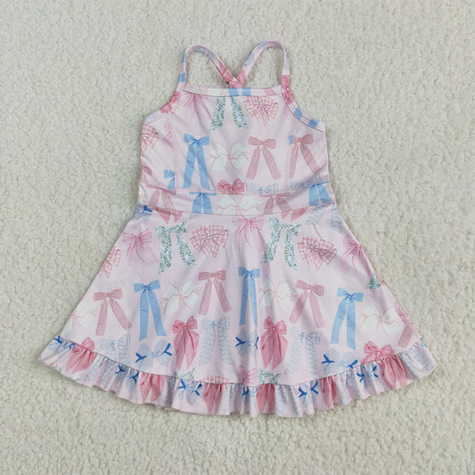 7.15  GSD2295RTS NO MOQ Baby Girls Summer Yoga Dress Baby Girls Active Wear Colorful Bow In Pink Yoga Dress