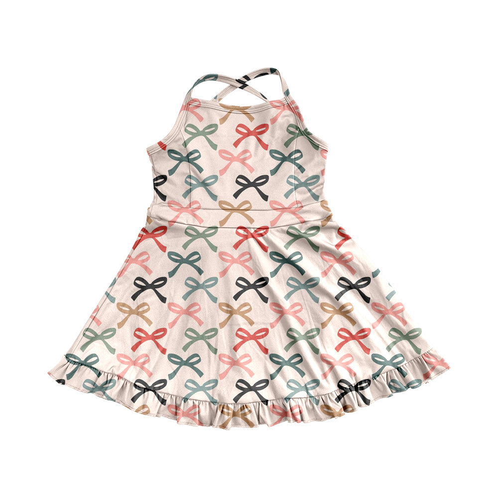 6.02   Pre order Girls Athletic Dress with Straps Colorful Bows Ruffle - Cute Sportswear for Kids