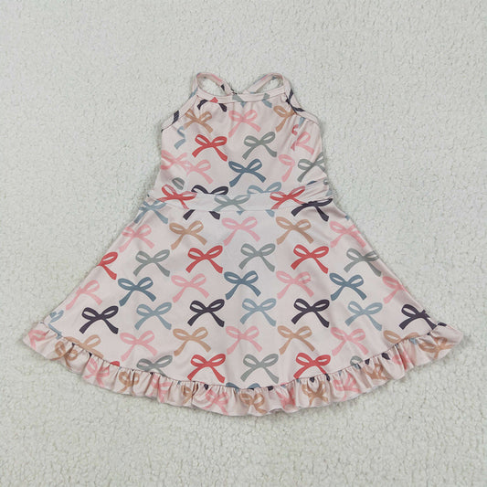 7.15  GSD2296RTS NO MOQ Baby Girls Summer Yoga Dress Baby Girls Active Wear Colorful Bow Yoga Dress