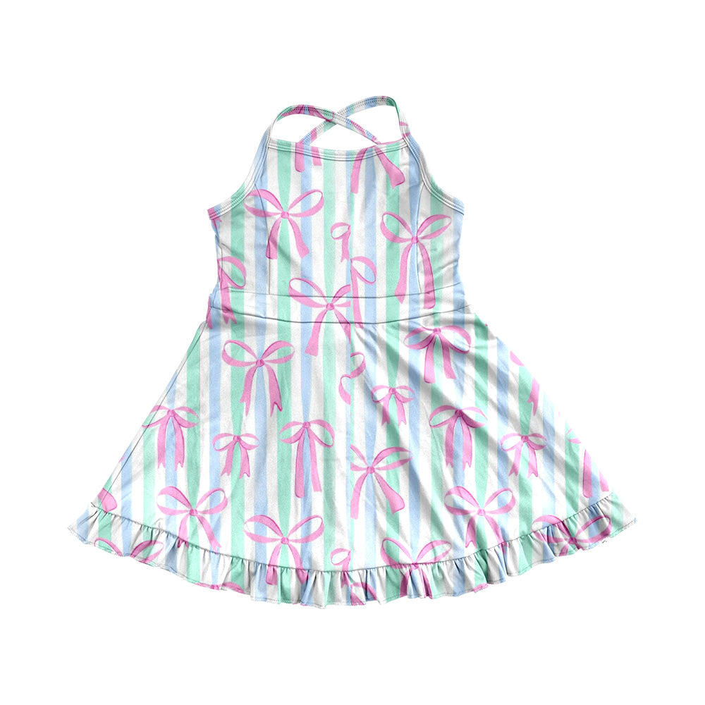 6.02   Pre order Girls Athletic Dress with Straps Colorful Bows Ruffle - Cute Sportswear for Kids