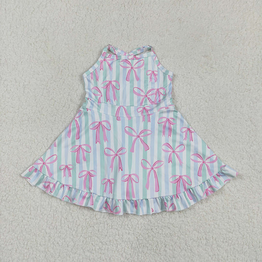 4.09 GSD2297 RTS NO MOQ Baby Girls Summer Dress Straps stripe pink bows ruffle girls athletic dress