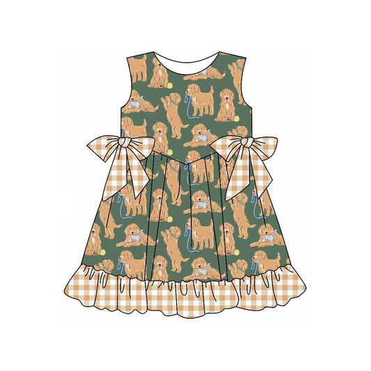 4.28 GSD2299 Pre order Sleeveless khaki plaid ruffle dog baby girls summer dresses