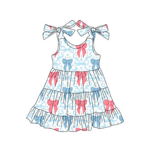 4.28 GSD2303 Pre order Straps pink blue bow baby girls summer dresses