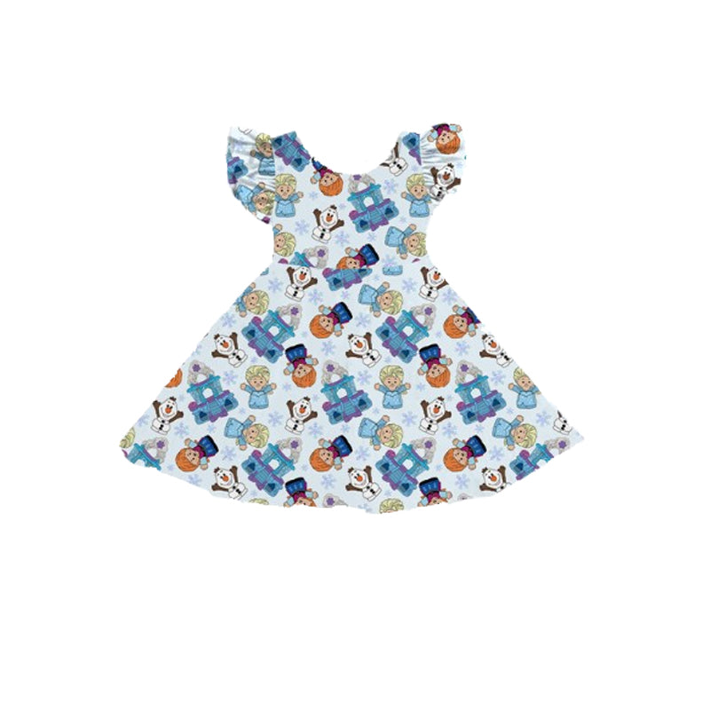 4.28 GSD2306 Pre order Light blue flutter sleeves snowflake princess girls dresses