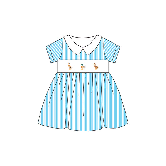 4.28 GSD2307 Pre order Blue stripe short sleeves duck kids girls summer dresses