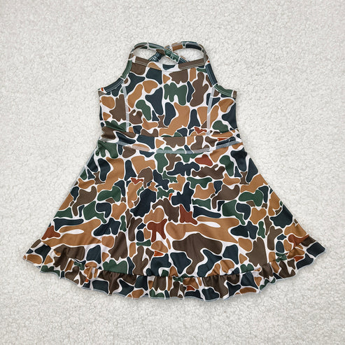 10.31 RST Sibling Baby Girls Strap Camo Yoga Ruffle Knee Length Dresses
