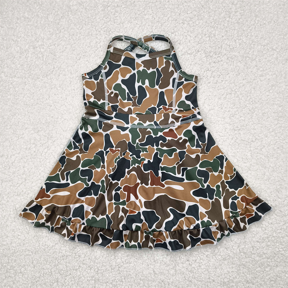 6.27   GSD2309 RTS NO MOQ Baby Girls Summer Yoga Dress baby girl clothes yoga camouflage sleeveless dress