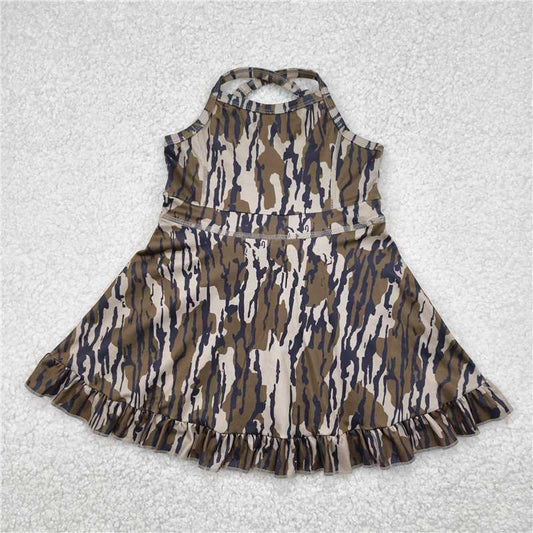 USA Warehouse (IN STOCK) GSD2314 Kids Girls Camo Straps Ruffle Athletic Dresses - Assorted Sizes And Colors