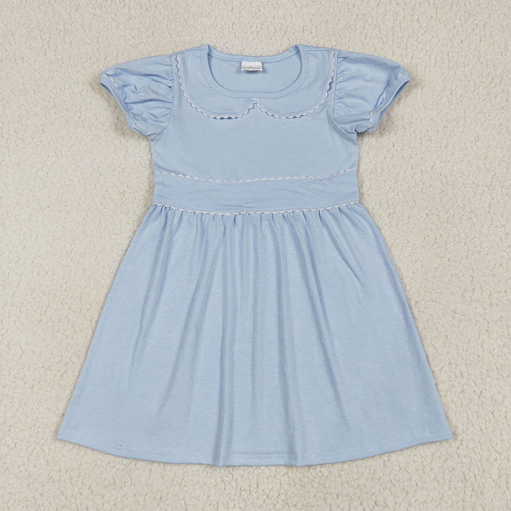4.26 GSD2316 RTS NO MOQ Baby Girls Summer Dress Light blue white short sleeves kids girls summer dresses