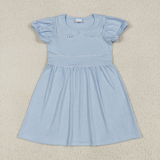4.26 GSD2316 RTS NO MOQ Baby Girls Summer Dress Light blue white short sleeves kids girls summer dresses