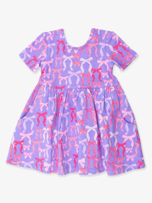 4.26 GSD2318 Pre order Purple short sleeves bows kids girls summer dresses