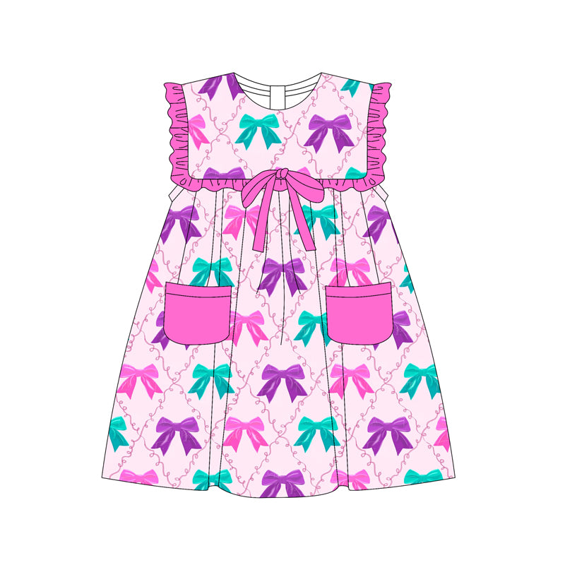 4.24 Pre order Baby Girls' Hot Pink Ruffle Pockets Bow Clothing Set Cute Toddler Outfit with Pockets