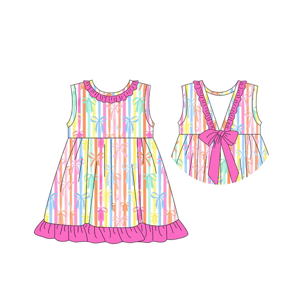 4.24 Pre order Kids Girls Sleeveless Colorful Stripe Bows Summer Clothes - Assorted Patterns for Little Fashionistas