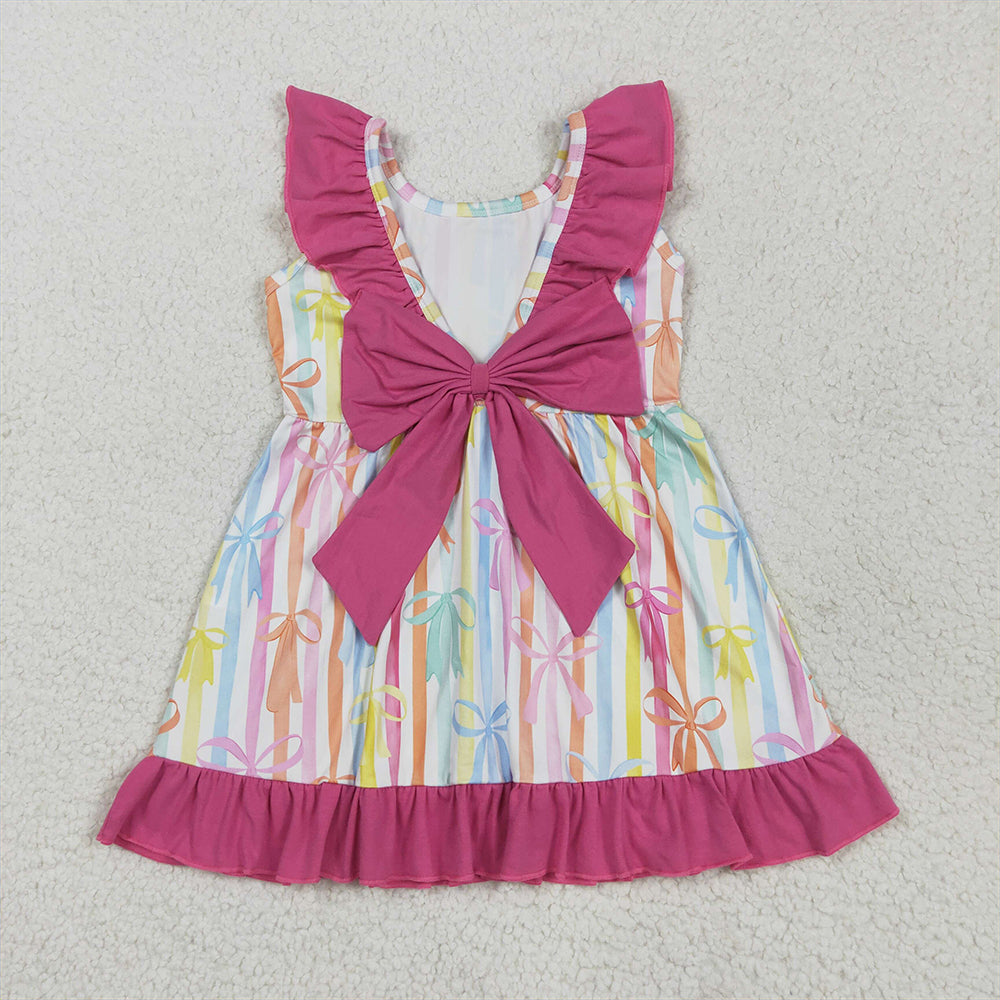 7.16  GSD2322RTS NO MOQ Baby Girls Summer Dress Baby Girls Colorful Stripe Bows Knee Length Dresses