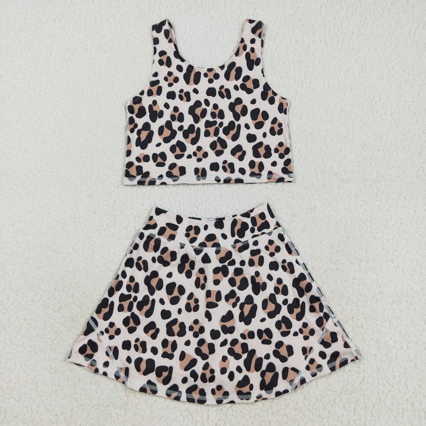 RTS NO MOQ （In stock）GSD2327 Baby Girls Yoga Sets Baby Girls Sleeveless Leopard Vest Top Skort Yoga Active Set