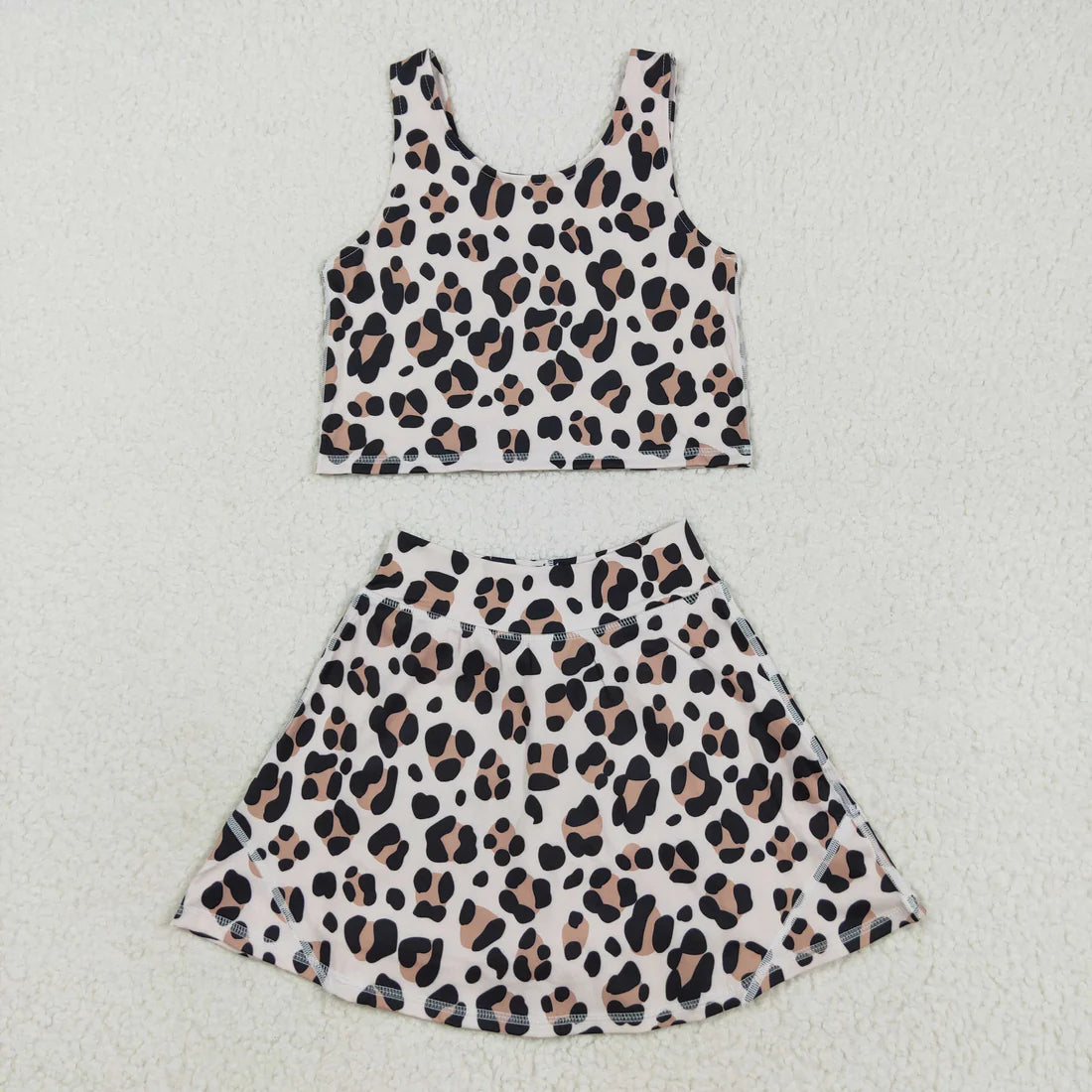 2.2 RTS Sibling Baby Girls Sleeveless Colorful Leopard Vests Skirt Shorts Yoga Active Clothes Set