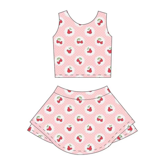 4.23 GSD2330 Pre order Sleeveless mouse cherry top skirt kids girls active wear set