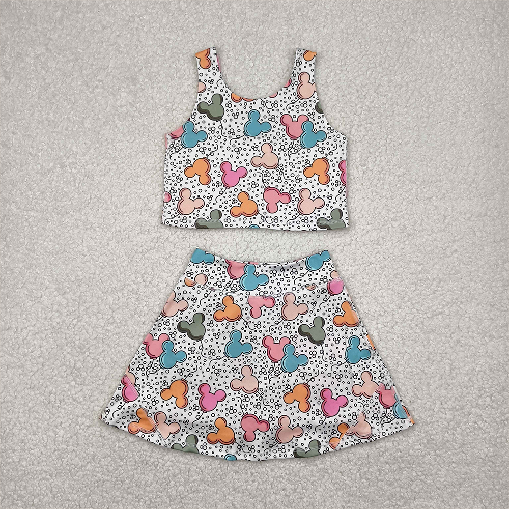 4.15 GSD2331 RTS NO MOQ Baby Girls Summer Yoga Outfits baby girl clothes yoga mickey head sleeveless dress