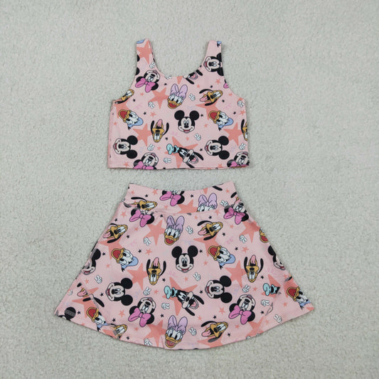 2.10 RTS NO MOQ （In stock）GSD2332 Kids Fashion Clothes Baby Girls Sleeveless Pink Ducks Top Skorts Yoga Sets