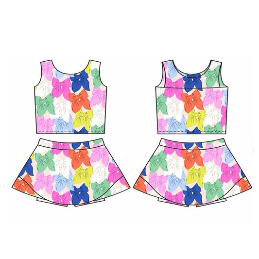4.23 GSD2338 Pre order Sleeveless colorful bow top skirt kids girls active wear