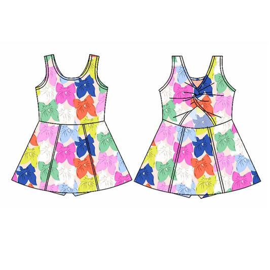 4.23 GSD2339 Pre order Sleeveless colorful bows kids girls athletic dresses