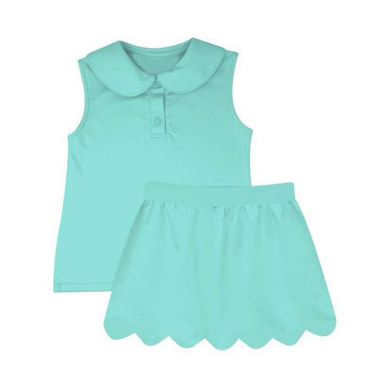 5.20  GSD2349 Pre order Sleeveless mint top skirt kids girls active wear set