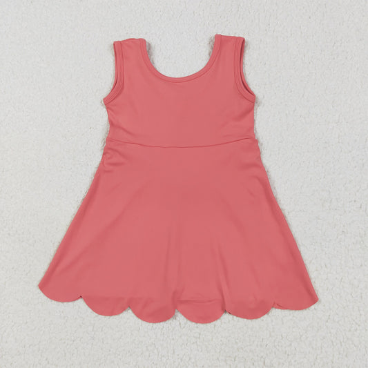 8.12  GSD2350 RTS NO MOQ Baby Girls Summer Yoga Dress Baby Girls Peach Sleeveless Yoga Active Knee Length Dresses
