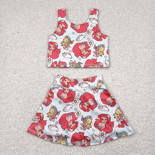 5.16 GSD2354RTS NO MOQ Baby Girls Yoga Outfits  Sleeveless fish princess top skirt kids girls active wear