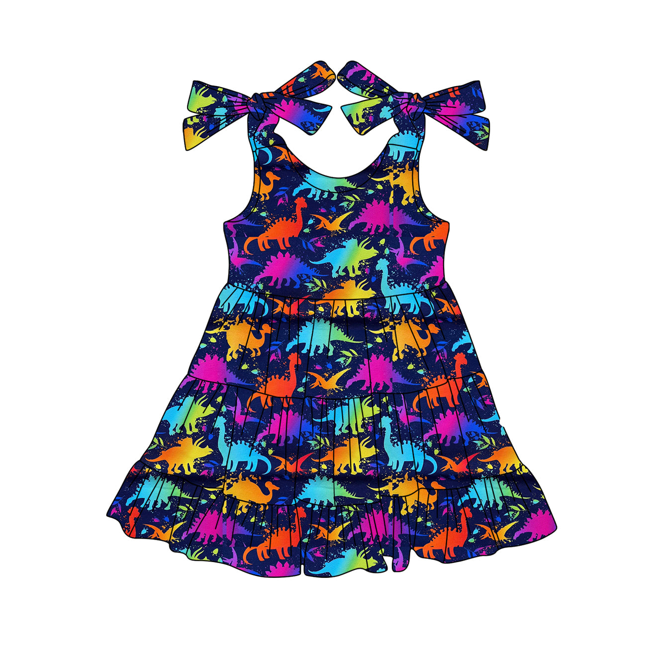 5.16  Pre order Girls Sleeveless Dinosaur Ruffle Top Polka Dot Shorts Outfit Cute Preemie to plus Size Children's Clothing Set