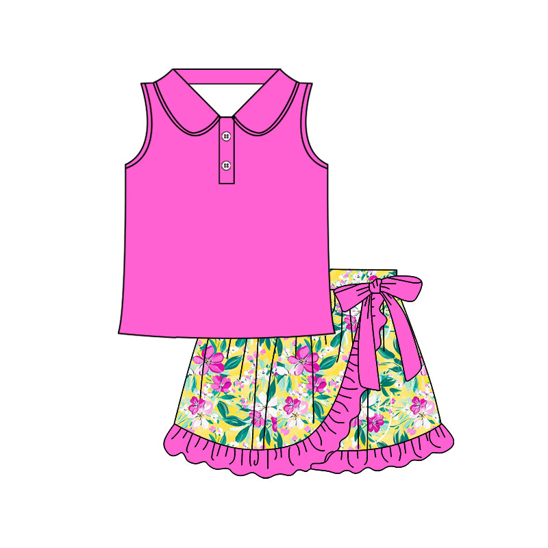 6.24  Pre order Baby Girls Black Sleeveless Button Top with Colorful Leopard Print Ruffle Skirt Set for Special Occasions