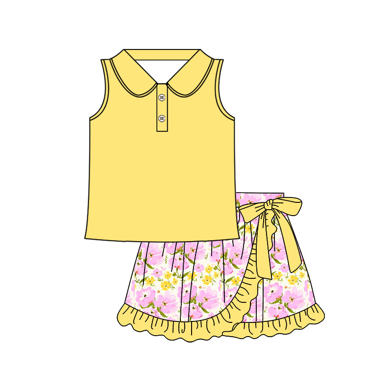 6.24  Pre order Baby Girls Black Sleeveless Button Top with Colorful Leopard Print Ruffle Skirt Set for Special Occasions