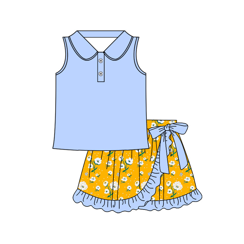 6.24  Pre order Baby Girls Black Sleeveless Button Top with Colorful Leopard Print Ruffle Skirt Set for Special Occasions