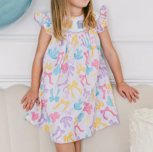 5.15 GSD2367 Pre order Baby Girls Colorful Coquette Flutter Sleeve Dress
