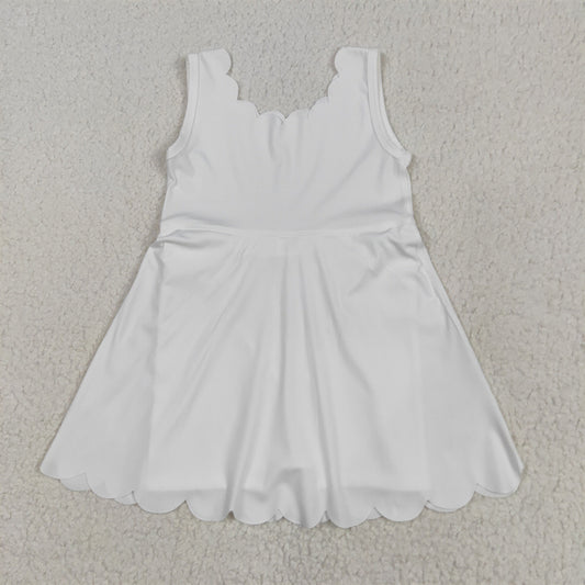 GSD2370 RTS NO MOQ Baby Girls Summer Yoga Dress Baby Girls White Sleeveless Yoga Knee Length Dresses