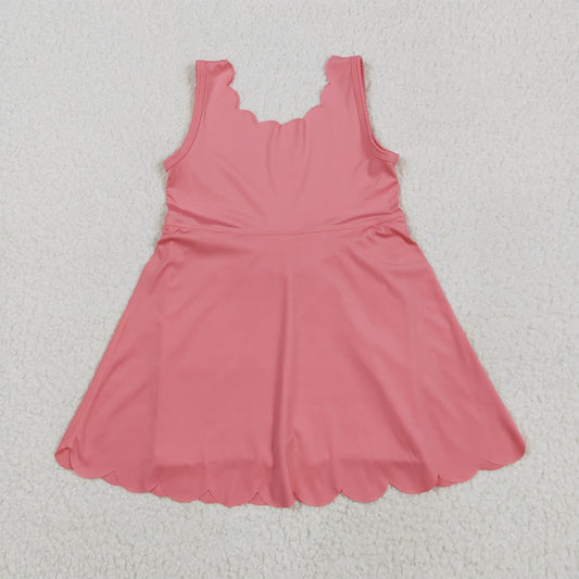7.03 GSD2371RTS NO MOQ Baby Girls Summer Yoga Dress  Baby Girls Pink Sleeveless Yoga Knee Length Dresses