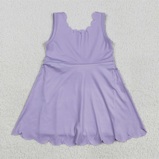 7.23 GSD2372 RTS NO MOQ Baby Girls Summer Yoga Dress Baby Girls Lavender Sleeveless Yoga Knee Length Dresses