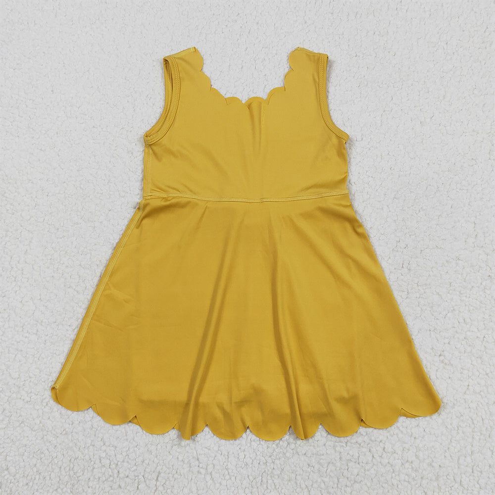 7.03 GSD2373 RTS NO MOQ Baby Girls Summer Yoga Dress  Baby Girls Yellow Sleeveless Yoga Knee Length Dresses