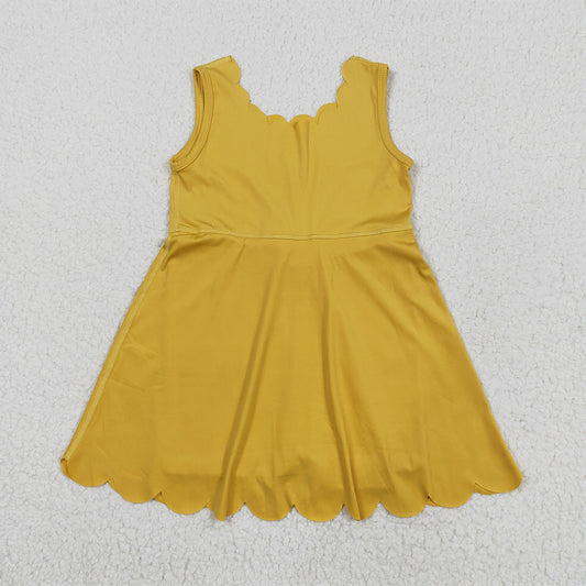 7.03 GSD2373 RTS NO MOQ Baby Girls Summer Yoga Dress  Baby Girls Yellow Sleeveless Yoga Knee Length Dresses