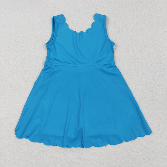 7.23  GSD2375 RTS NO MOQ Baby Girls Summer Yoga Dress Baby Girls Hot Blue Sleeveless Yoga Knee Length Dresses