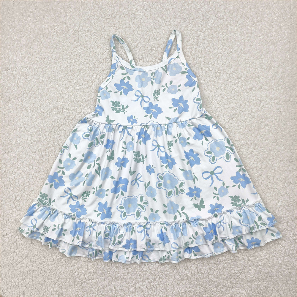 4.12 GSD2377 RTS NO MOQ Baby Girls Summer Dress  Baby Girls Summer Blue Floral Dress