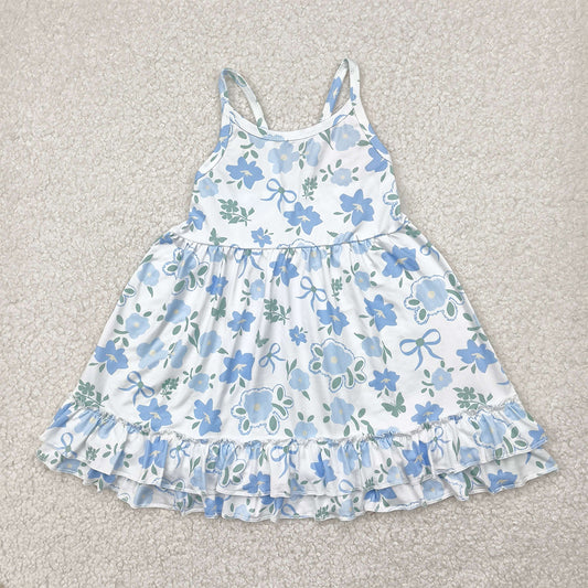 4.12 GSD2377 RTS NO MOQ Baby Girls Summer Dress  Baby Girls Summer Blue Floral Dress