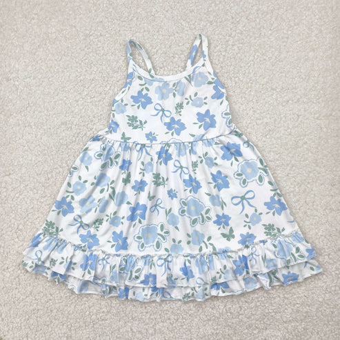 10.29 RST Sibling Baby Girls Strap Flowers Plaid Ruffle Knee Length Dresses