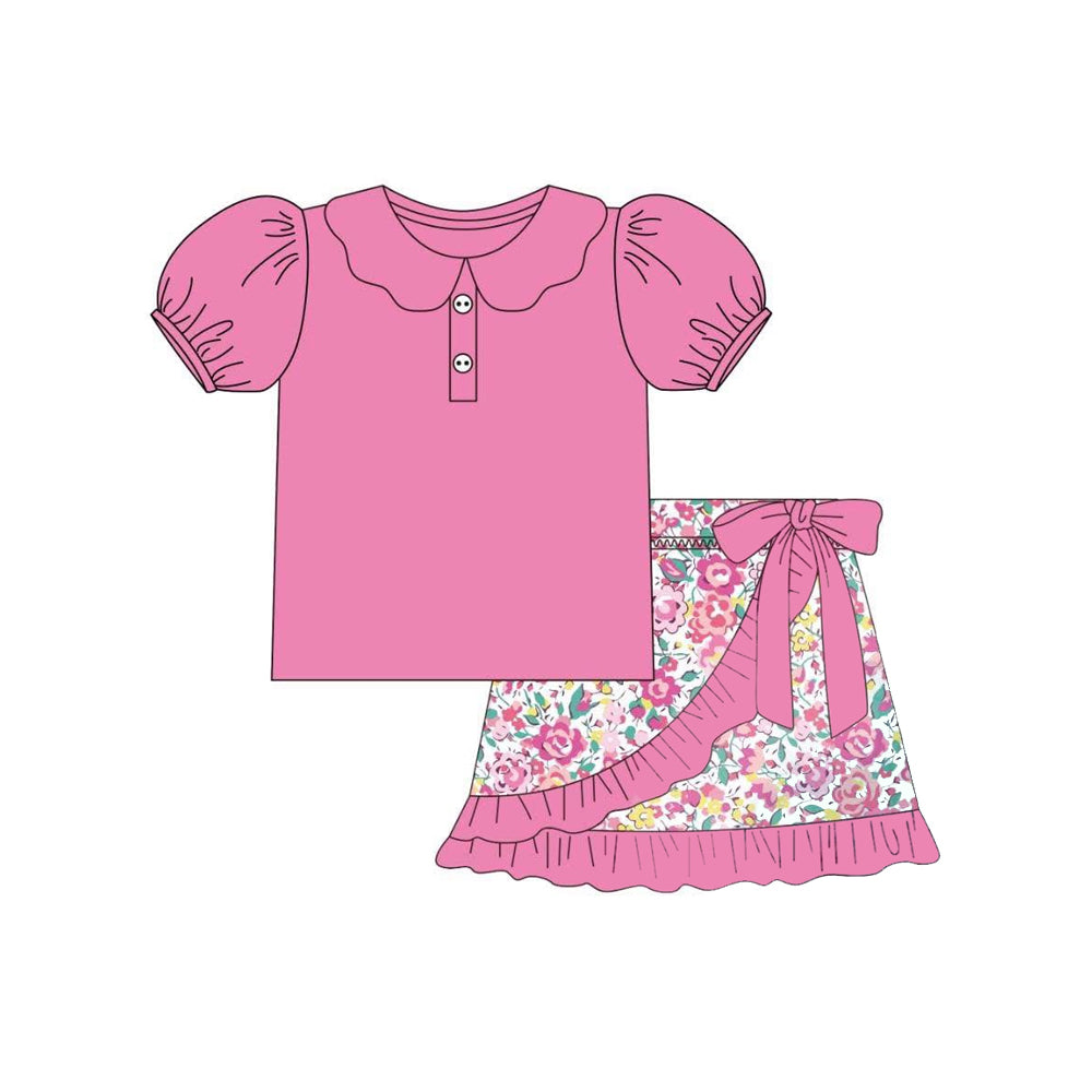 4.11 Pre order baby girl clothes floral blue short sleeve shorts set