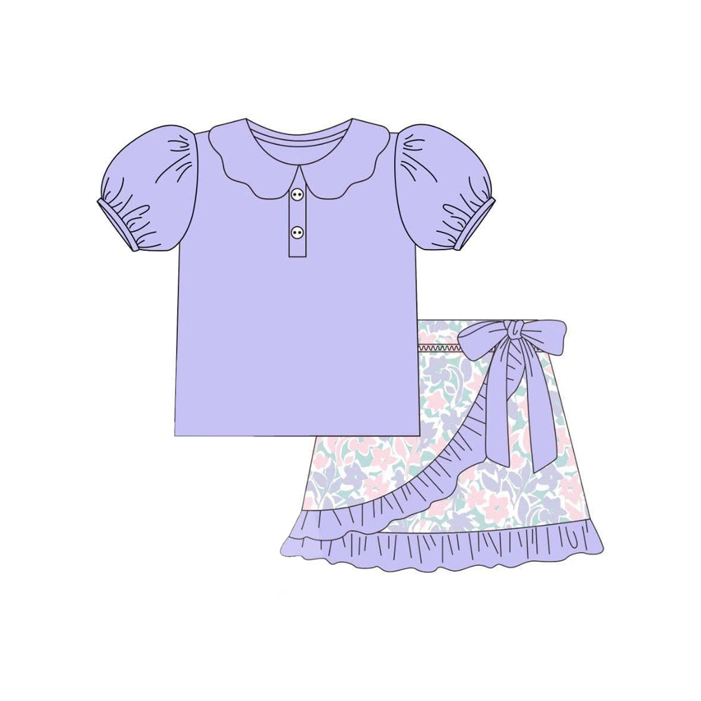 4.11 Pre order baby girl clothes floral blue short sleeve shorts set