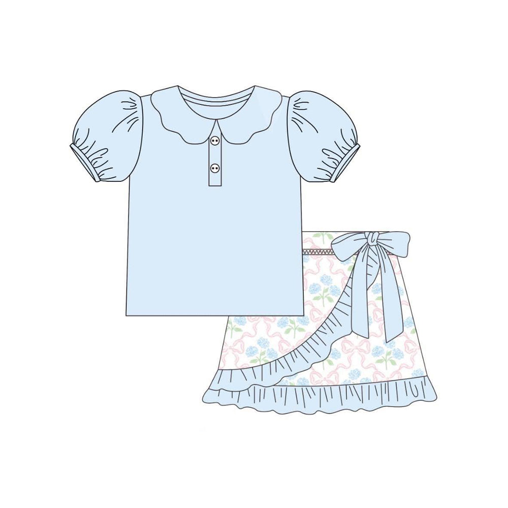 4.11 Pre order baby girl clothes floral blue short sleeve shorts set