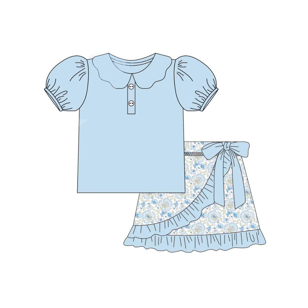 4.11 Pre order baby girl clothes floral blue short sleeve shorts set